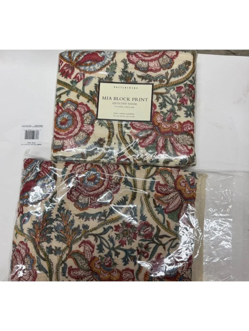 2 Pottery Barn Vtg Euro Mia Block Print Quilted Shams 100% Cotton New 26